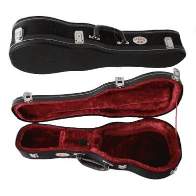 etui rigide en bois 71x24x18x10cm matelassé velours rouge pour protéger un ukulele tenor
