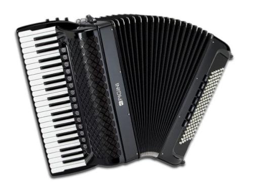 le pigini convertor 55/p45 de luxe est un accordéon piano à déclencheur chromatique avec 3 mentonnières et 120 basses